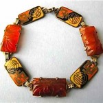 vintage 1930s chinese enamel and carnelian molded glass bracelet