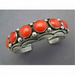 vintage 1980s fred thompson navajo coral row bracelet