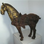 vintage asian large metal horse sculpture