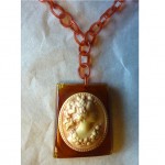 vintage bakelite and celluloid cameo necklace