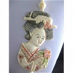 vintage carved ox bone japanese woman necklace