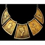 vintage egyptian revival brass panel necklace