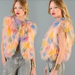 vintage mongolian lamb rainbow vest