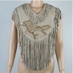 vintage native leather hand-tooled fringe top