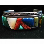 vintage navajo coral turquoise mixed gem inlay bracelet