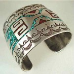 vintage navajo stamped silver inlay bracelet