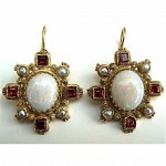 vintage opal garnet pearl 14k earrings