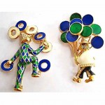 vintage pair ciner enamel clown brooches