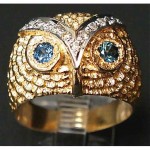 vintage solid 18k gold sapphire diamond owl ring