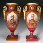 antique pair french porcelain urns with painted portraits