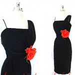 vintage 1950s chiffon little black cocktail dress