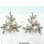 vintage 1950s diamond cultured akoya pearl earrings