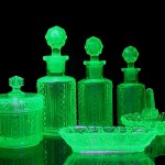 vintage art deco uranium vaseline glass vanity dresser set