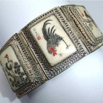 vintage chinese silver filigree scrimshaw bracelet