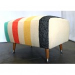 vintage midcentury ottoman with hudsons bay blanket upholstery z