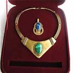 vintage morita gil malachite necklace and lapis lazuli pendant
