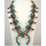 vintage navajo turquoise coral sterling squash blossom necklace