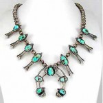 vintage petite navajo sterling turquoise squash blossom necklace