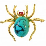 vintage turquoise ruby 14k spider brooch