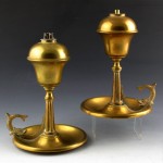 antique c. 1800 brass whale oil lamps