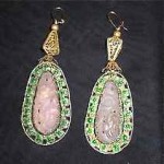 antique chinese jade and enamel filigree earrings