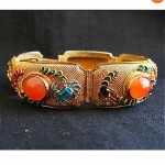 antique chinese silver enamel carnelian crab and lobster motif bracelet