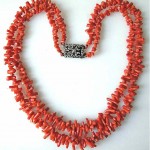 antique natural coral necklace with sterling marcasite clasp