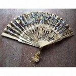 antique ox bone silk hand fan with tiffany box
