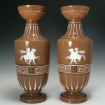 antique pair of enameled bristol glass vases