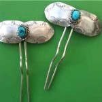 vinatge pair of turquoise and silver hair pins