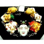 vintage 1940s toshikane gods of fortune porcelain bracelet z