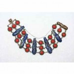 vintage 1940s coral and carved lapis bracelet