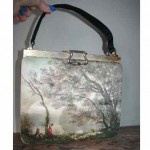 vintage 1950s printed satin handbag