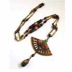 vintage art deco celluloid and rhinestone fan necklace