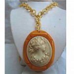 vintage celluloid cameo necklace