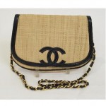 vintage chanel raffia and patent leather handbag z
