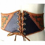 vintage char lizard painted leather corset cinch belt