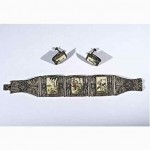 vintage chinese silver filigree scrimshaw bracelet and earrings