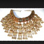 vintage gold washed silver filigree jeweled bib necklace z