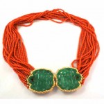 vintage kenneth jay lane faux coral and faux jade necklace