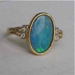vintage opal doublet and diamond 18k ring