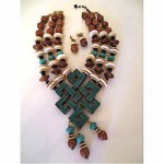 vintage vrba wood and resin necklace and earrings