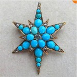 antique 19th century 18k gold turquoise and diamond pendant brooch