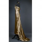 vintage 1930s gold lame halter evening gown with train z