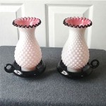 vintage 1950s fenton hobnail milk glass hurricane candle holders