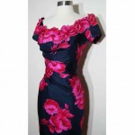 vintage 1950s silk draped applique peony dress