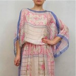 vintage 1970s sheer silk pastel print maxi dress