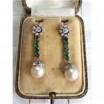 vintage art deco 18k diamond emerald pearl earrings