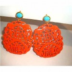 vintage kenneth jay lane faux turquoise and coral earrings