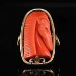 vintage large coral diamond 18k ring